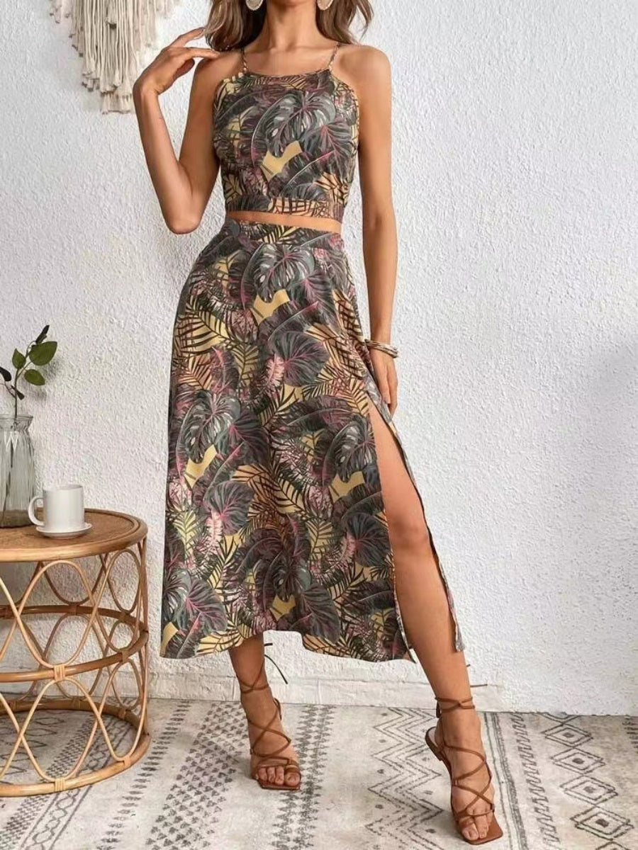 Camisoles Tube Top Bandage Jacket Loose-fit Printed Skirts Set 2-piece Sets
