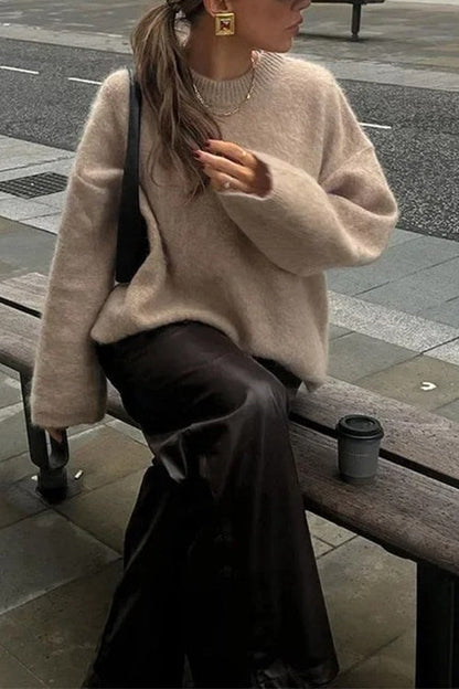 Casual Solid Crewneck Pullover Sweater