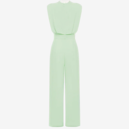 Women's High Neck Sleeveless Belted Jumpsuit – Tailored Formal Wear