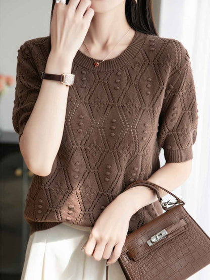 Genesis Loose Crew Neck Hollowed Knitted Top