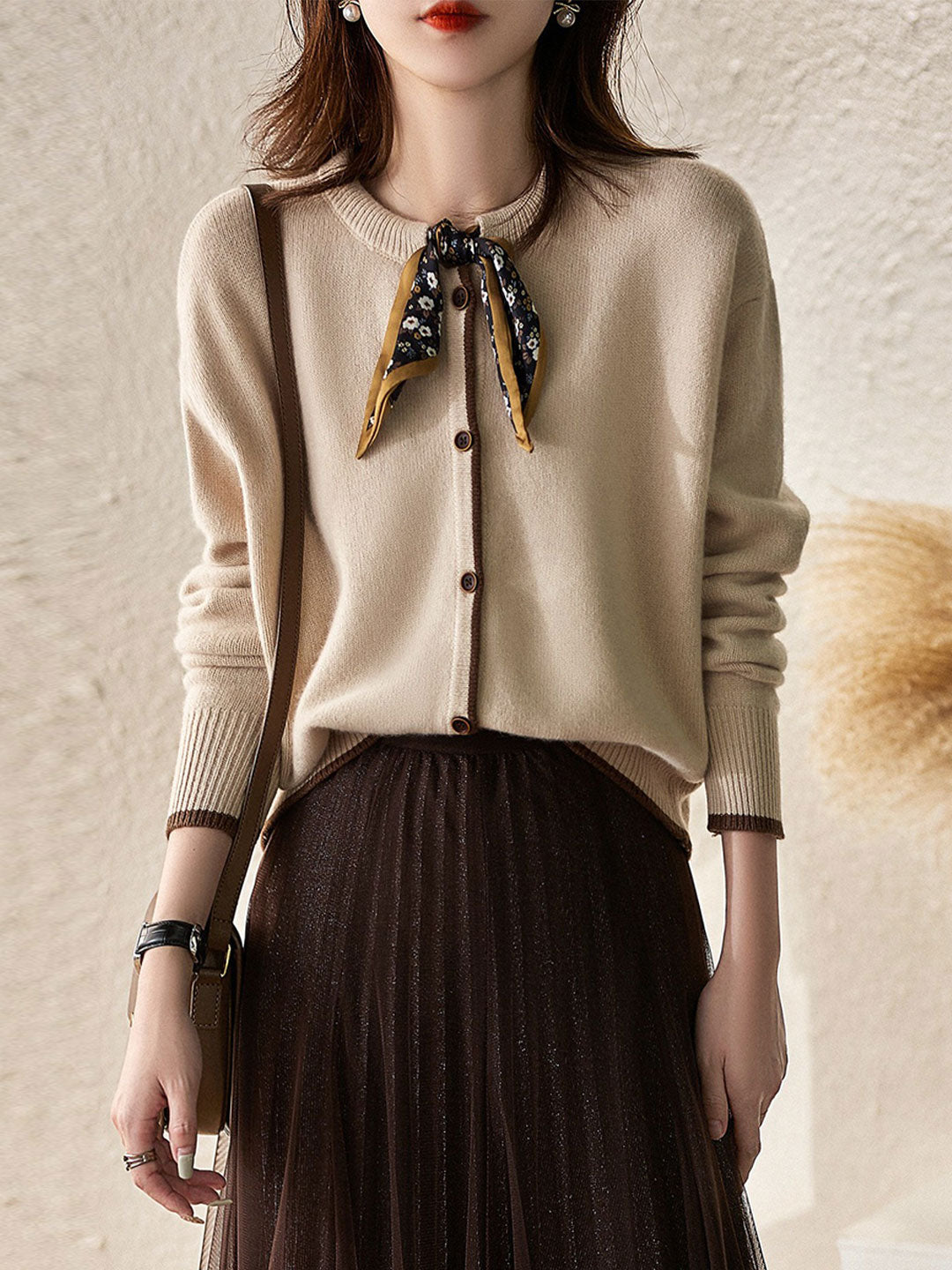 Aurora Vintage Crew Neck Cotton knitted Cardigan