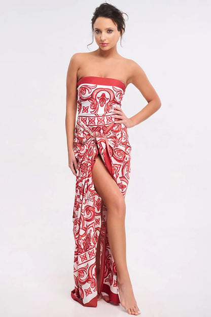 Ethnic Print One-Piece Swimsuit Set