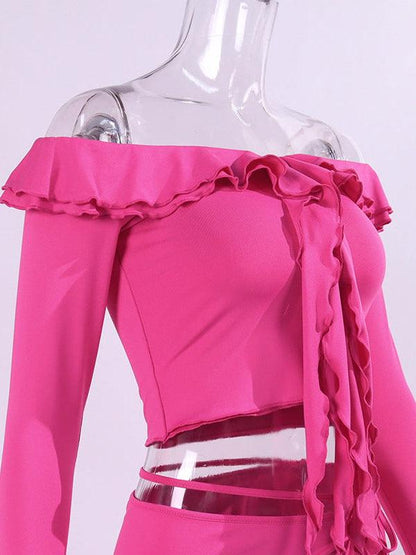 Ruffles Off-Shoulder Top & Skirt Coord Set