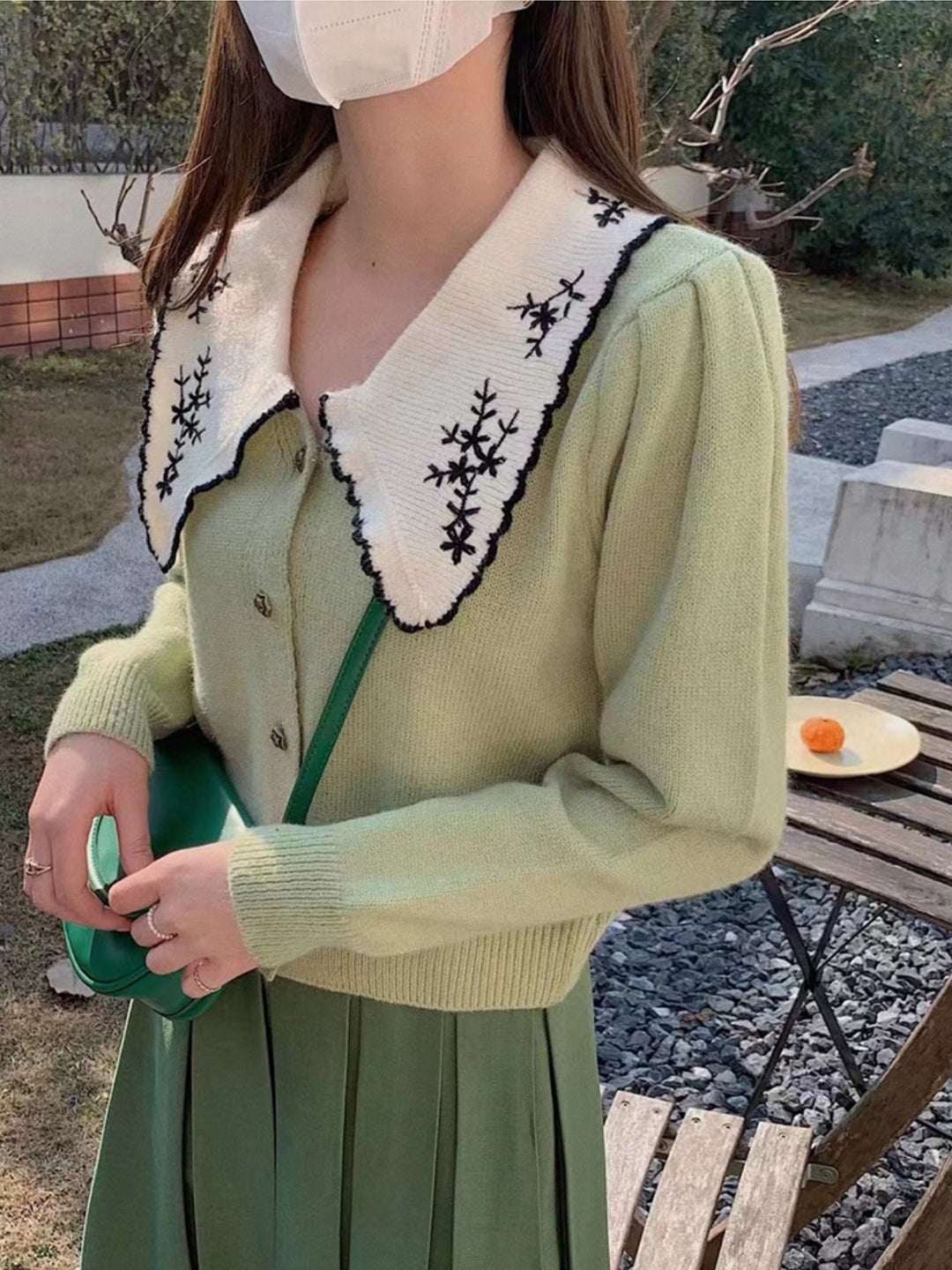 Alicia Classic Doll Collar Embroidery Knitted Cardigan