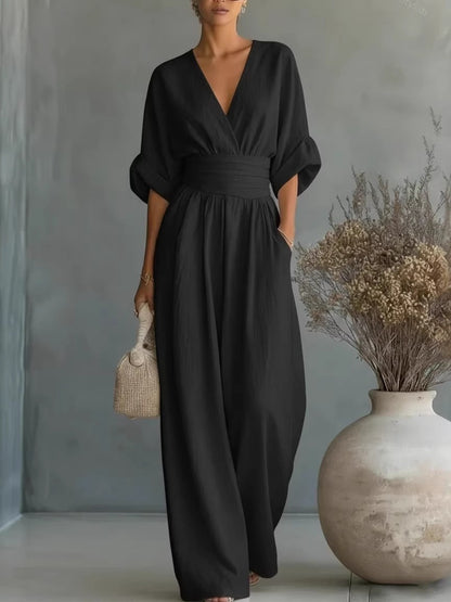 Waist-cinching V-neck Elegant Women's Jumpsuit