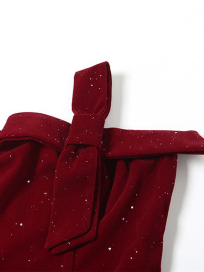 Sequins Backless Strapless Top Bow Zipper Mini&Short Dresses
