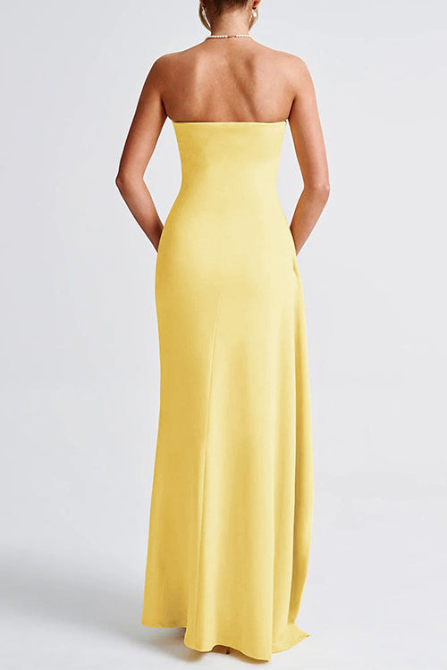Meridress Strapless Tube Draped Slit Maxi Party Dress