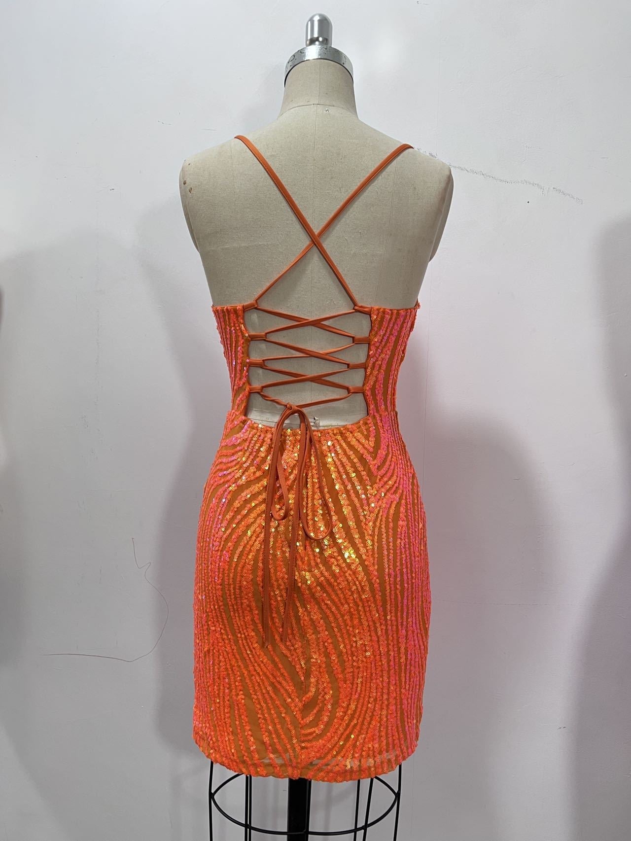 Corset Lace-up Sequins Short Dress