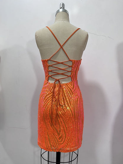 Corset Lace-up Sequins Short Dress