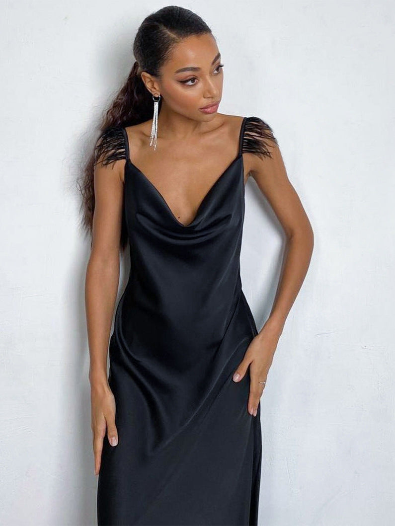 Feather Swing Collar French Design Dress