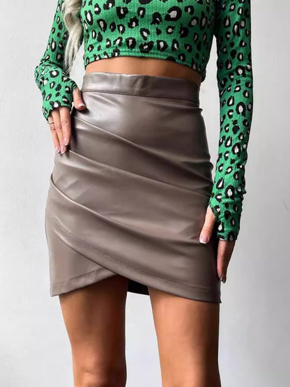 Pleated High-waisted Zipper Hip Wrap Skirts
