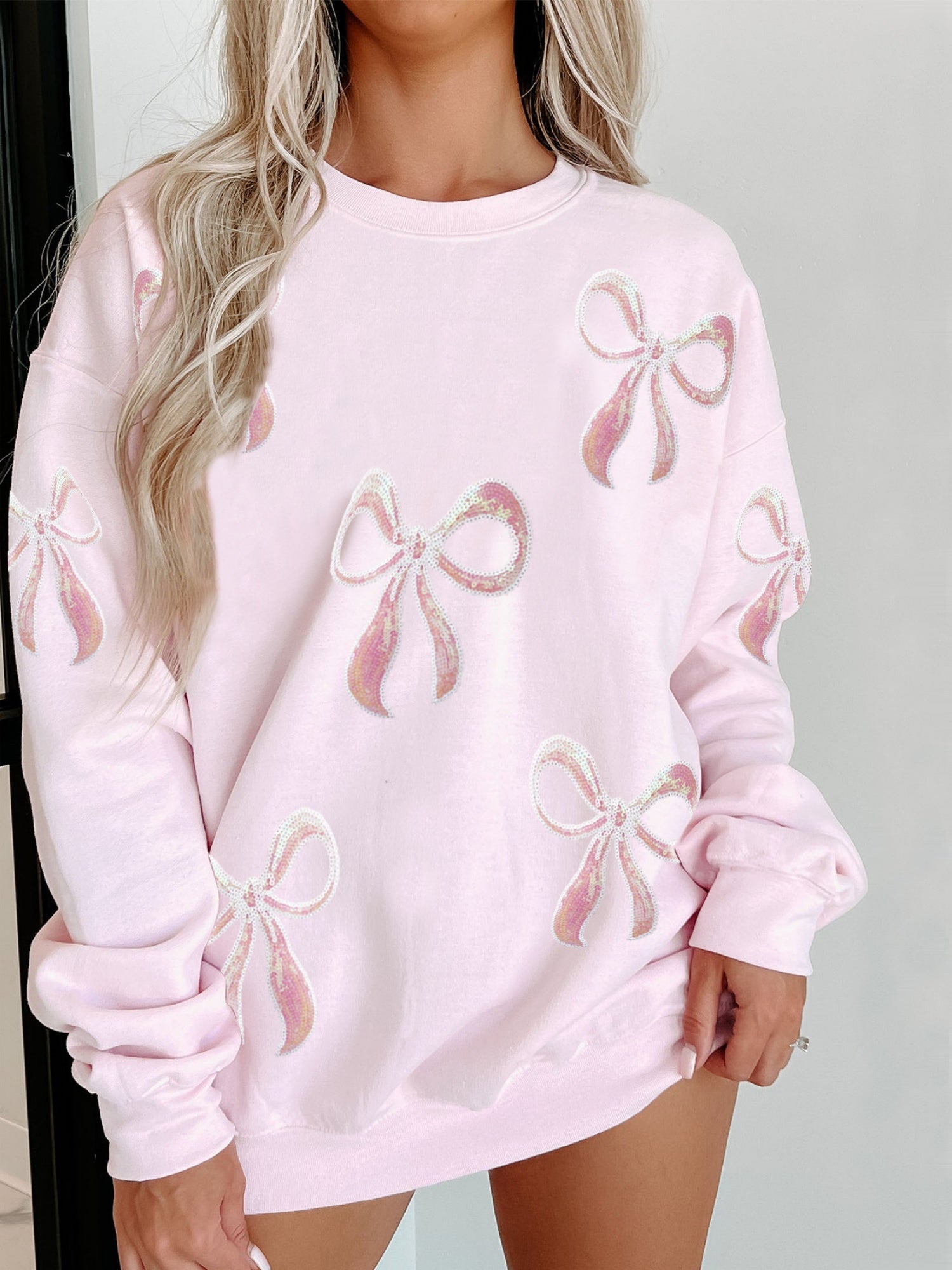 Pink Bow Sequins And Glitter Valentine's Day Sweatshirts&Hoodies