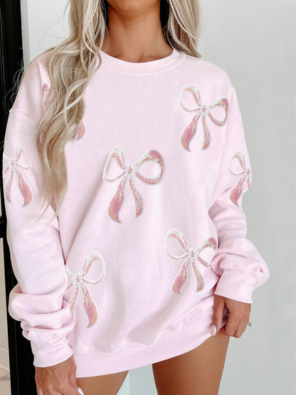 Pink Bow Sequins And Glitter Valentine's Day Sweatshirts&Hoodies