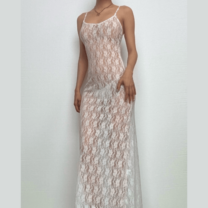 Lace see through hollow out cami cut out maxi dress