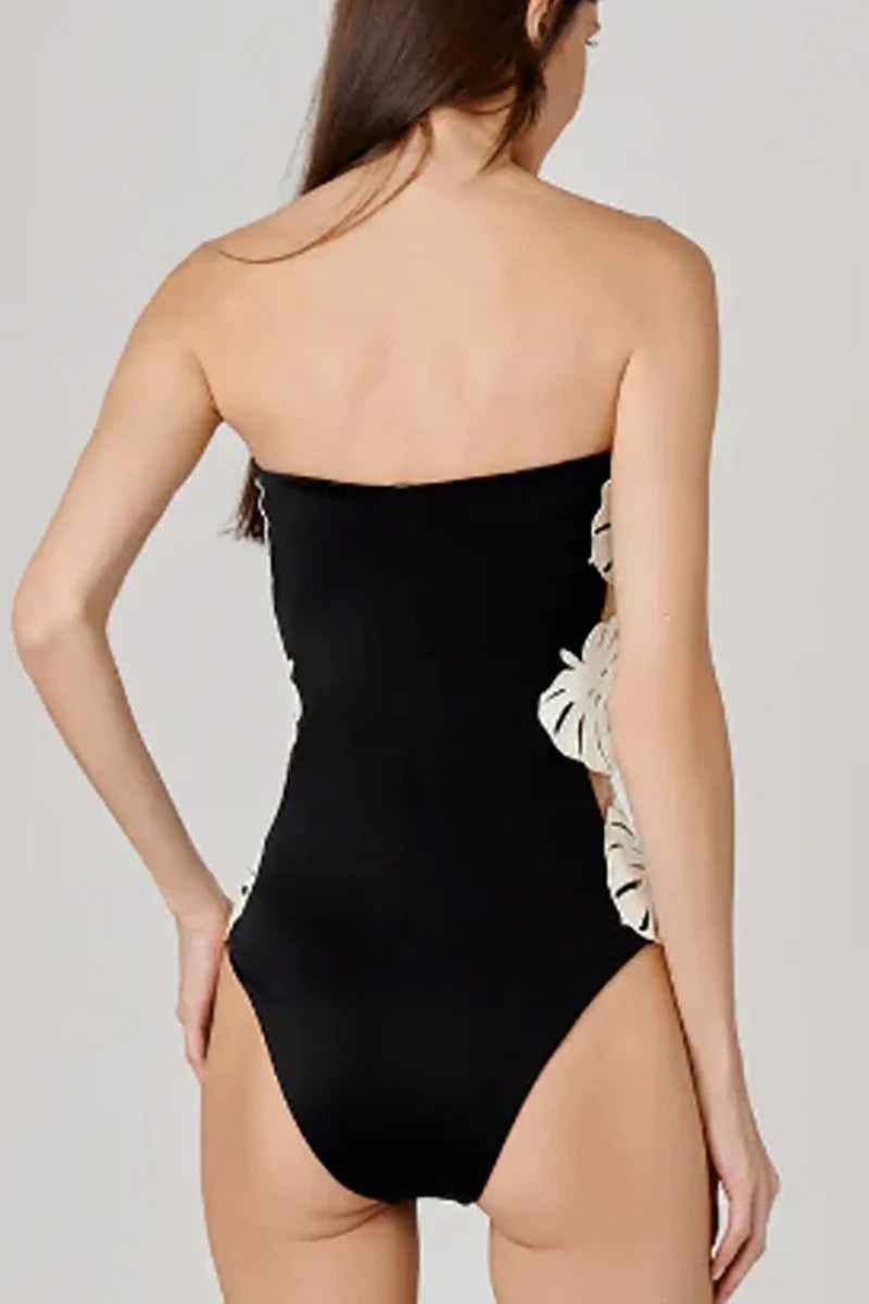 Leaf Patchwork Cutout Strapless Swimsuit
