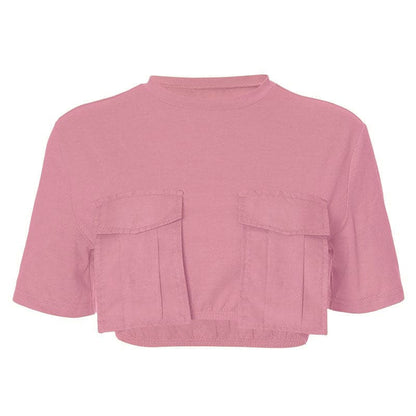 Short sleeve crewneck pocket crop top