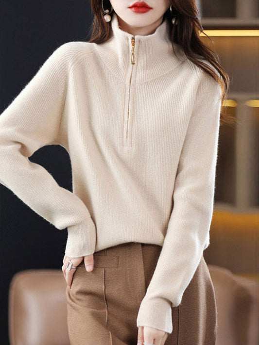 Julia Loose Pullover Zipper Knitted Coat-Apricot