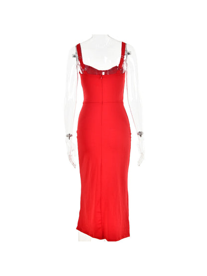 Lace Up Spaghetti Strap Fishtail Cami Dress
