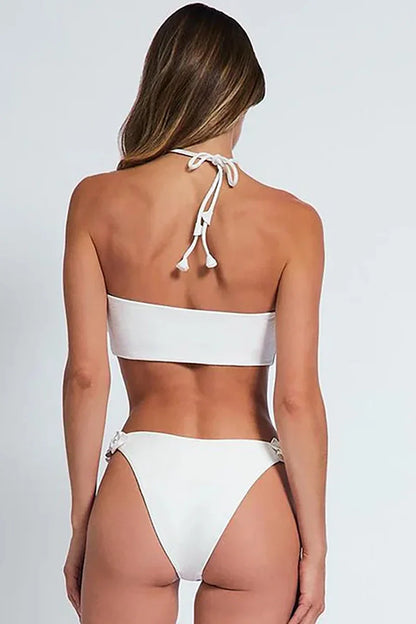 Halter Solid Color Floral Embellished Swimsuit