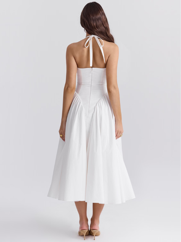 Women's V-Neck Corset Style Midi Dress – Sleeveless Elegant Fitted Tulle Dress