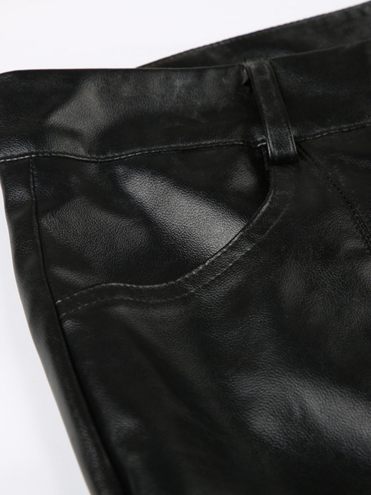 Leather Lace Patchwork Eyelet Buckle Low-rise Bell-bottoms Pants