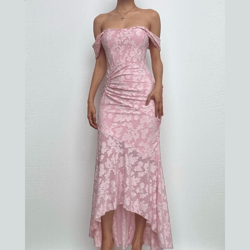 U neck zip-up ruched bustier ruffle cami maxi dress