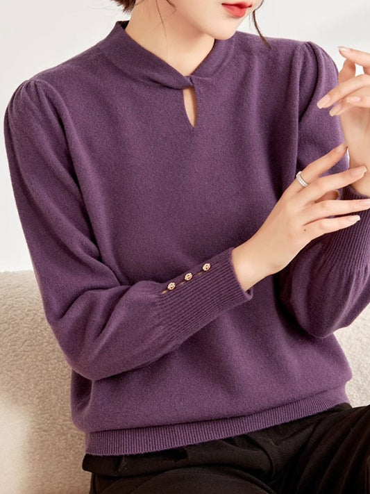 Brooke Casual Crew Neck Solid Color Knitted Top-Purple