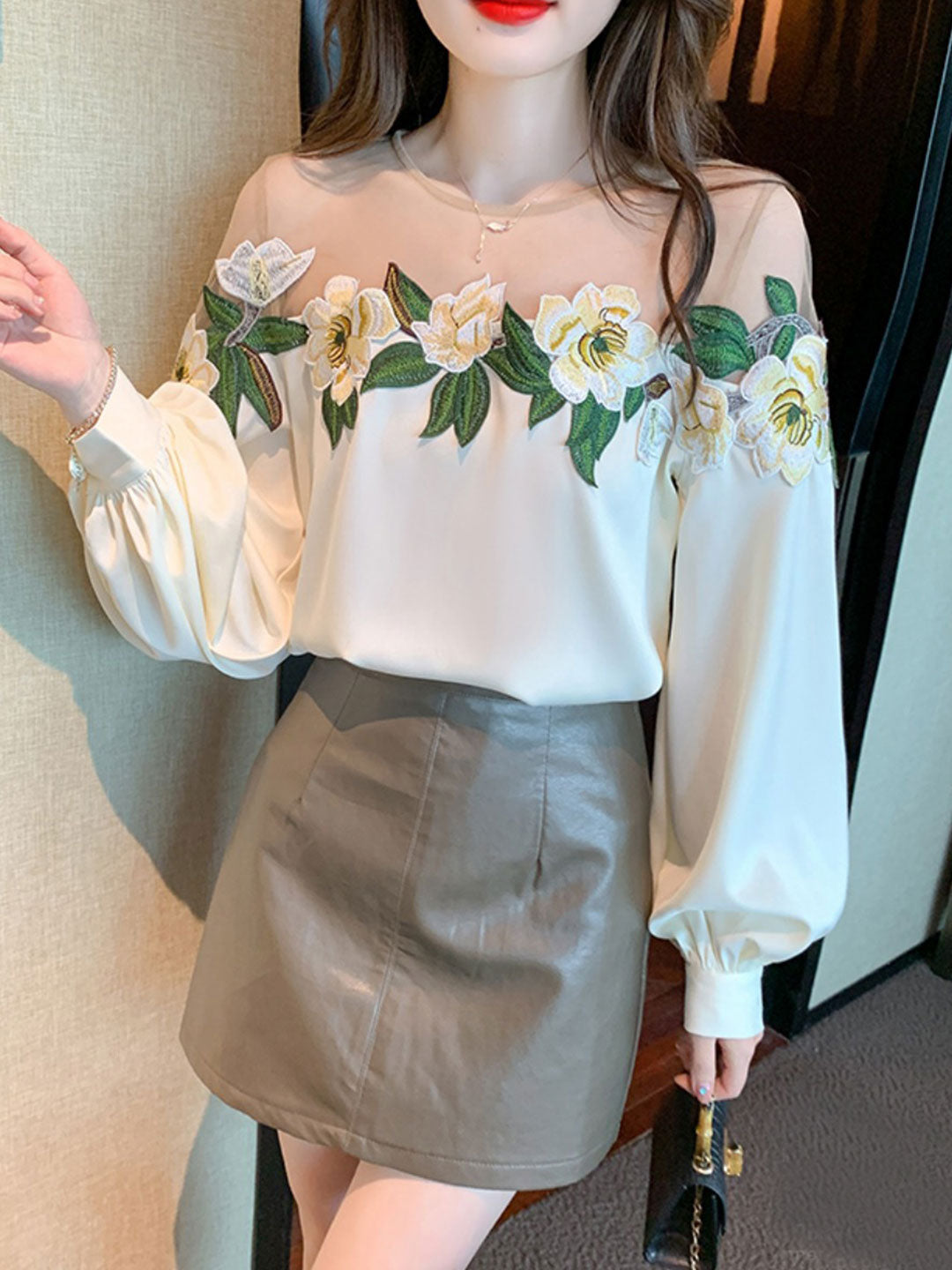 Gianna Elegant Embroidered Mesh Blouse