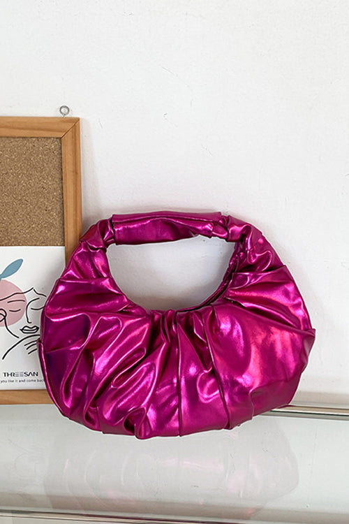 Metallic Ruched Faux Leather Funky Handbag