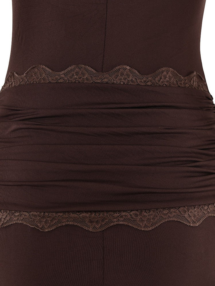 Spaghetti Strap Lace Detailed Ribbon Bodycon Short Dress