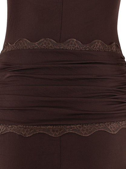 Spaghetti Strap Lace Detailed Ribbon Bodycon Short Dress
