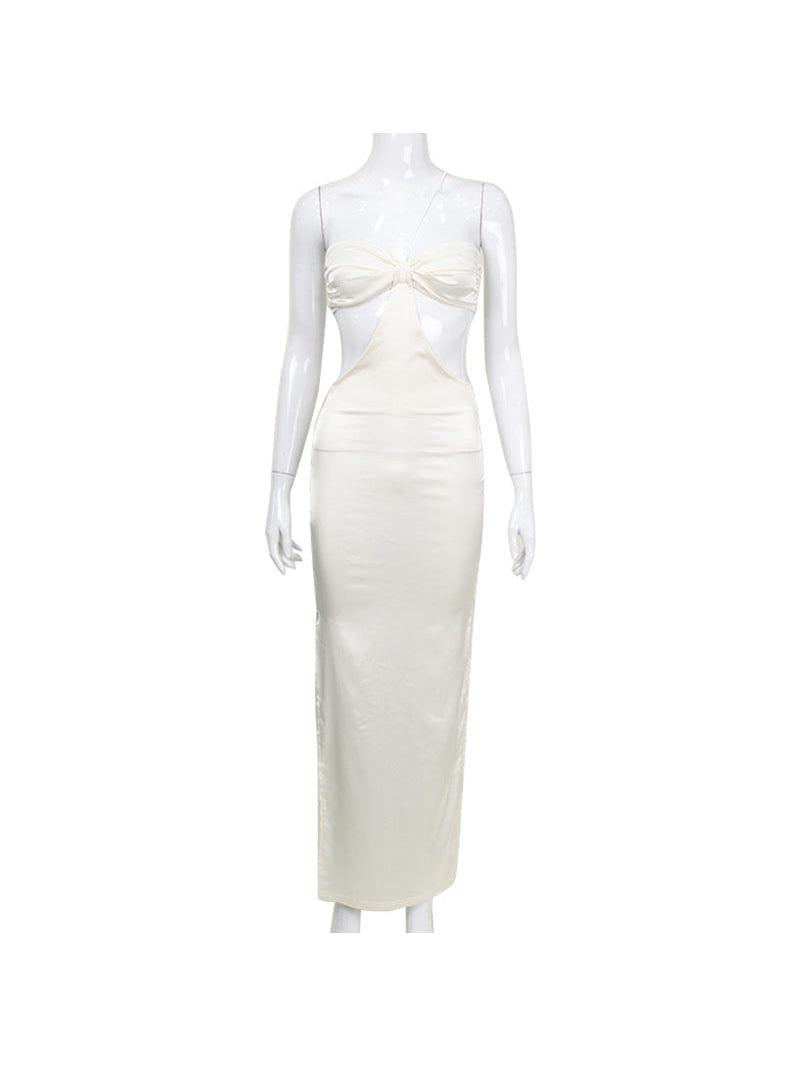 Halterneck Ruched Tube Cutout Backless Dress