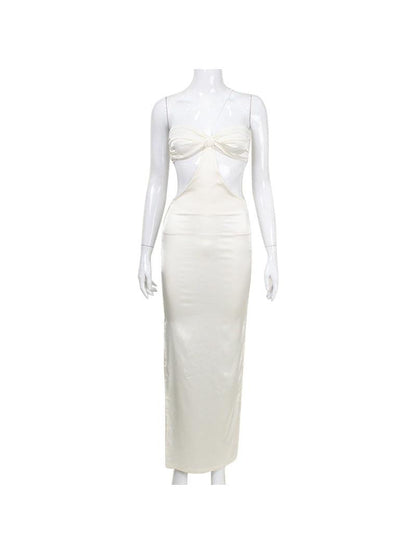 Halterneck Ruched Tube Cutout Backless Dress