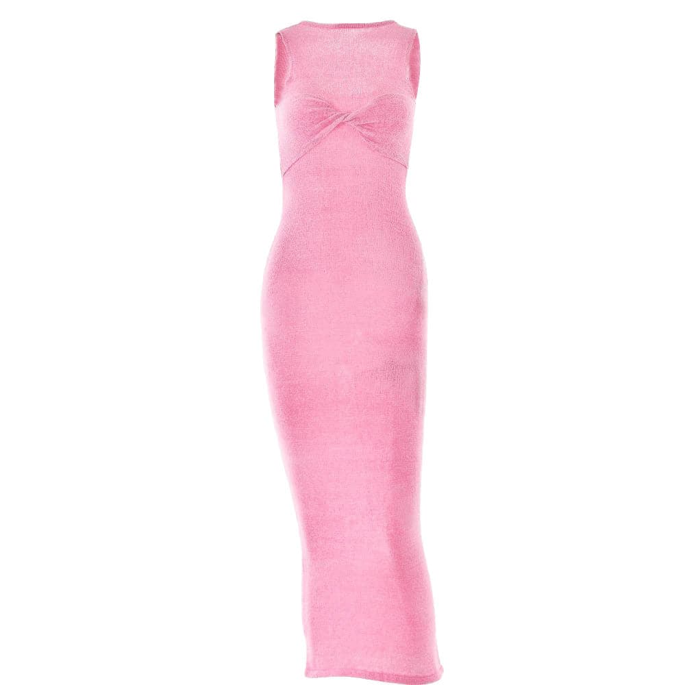 Sleeveless crewneck solid backless maxi dress