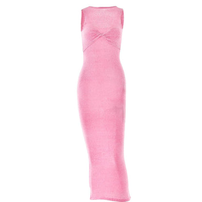 Sleeveless crewneck solid backless maxi dress