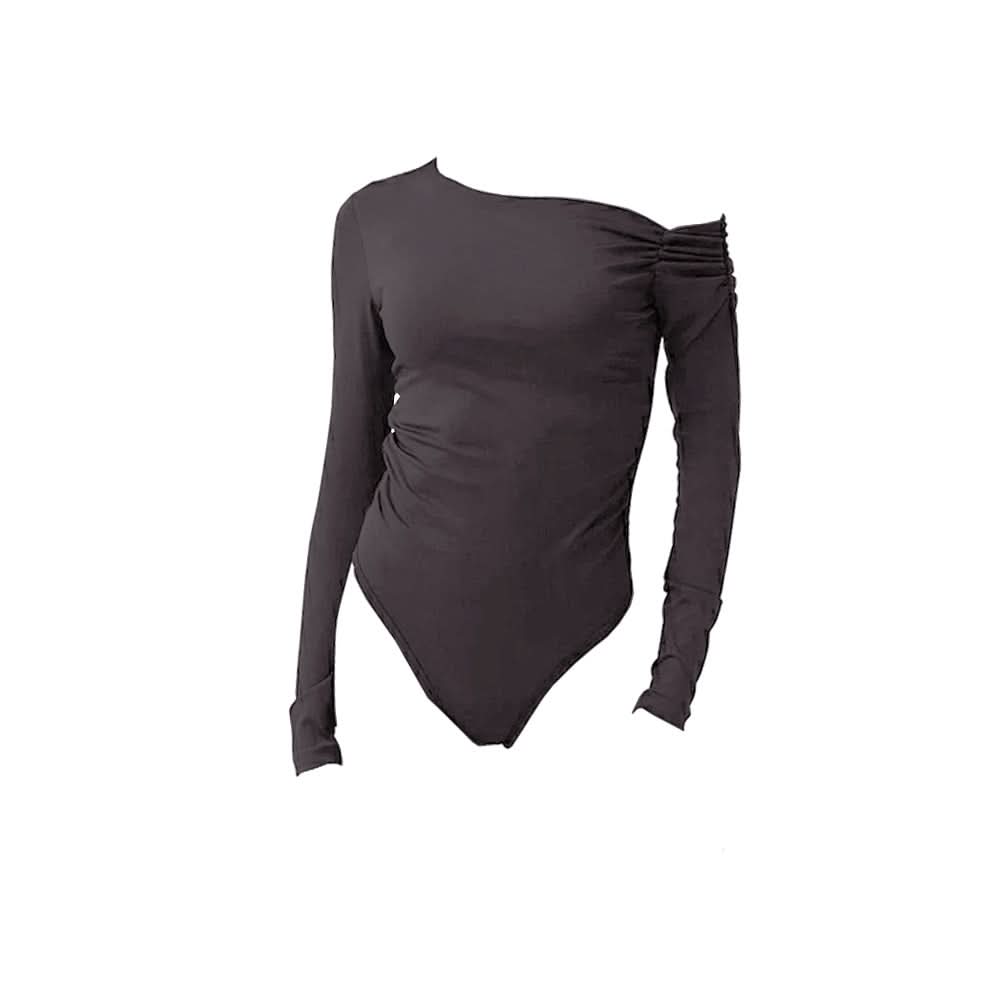 One shoulder long sleeve solid bodysuit