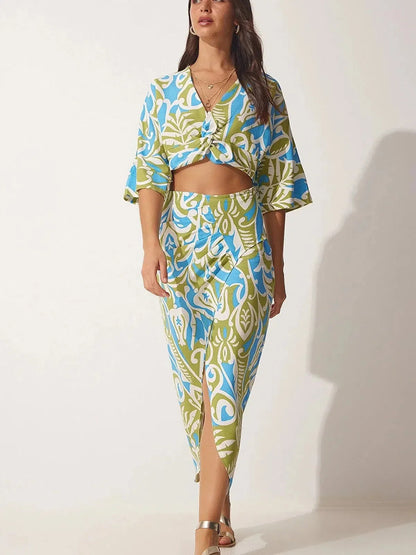 Floral Print Crop Top & Skirt Coord Set