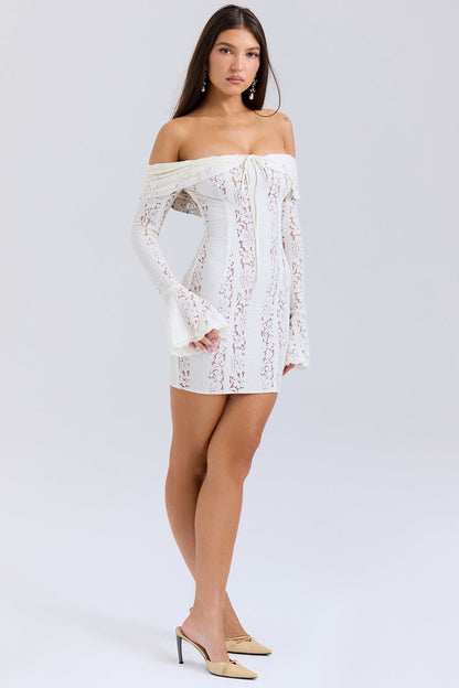 Sexy Off Shoulder Waist Tie Lace Dress