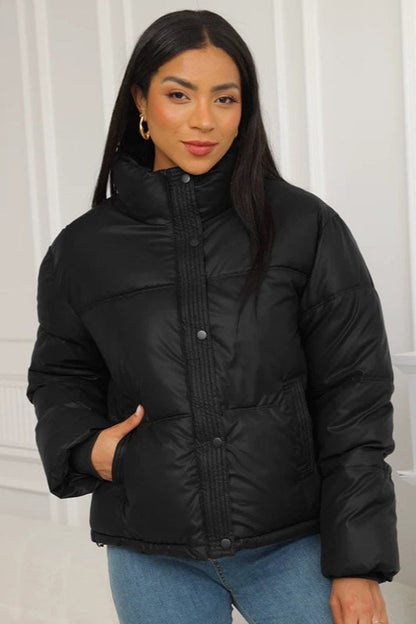 Cropped Stand Collar Puffer Jacket