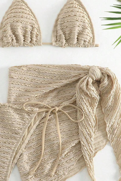 Solid Mesh Skirt Bikini Three Piece Swim Set