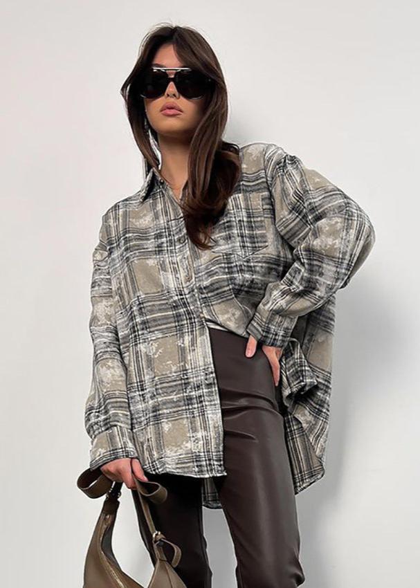 Vintage-Inspired Brushed Plaid Oversized Shirt