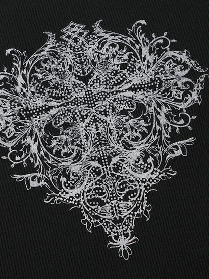 Black Vintage Print Long Sleeves Tee