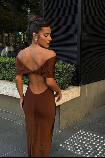 Off-Shoulder Backless Bodycon Maxi Dress