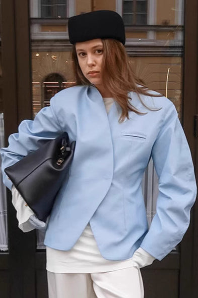 Street Casual Blue Blazer Coat