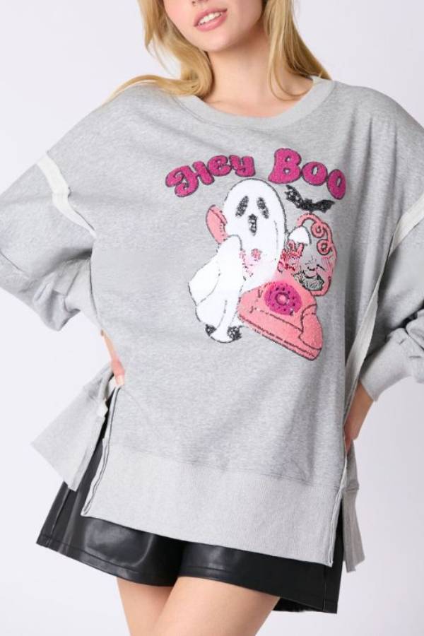 Halloween Cartoon Ghost Sequined Sweatshirt Casual Top