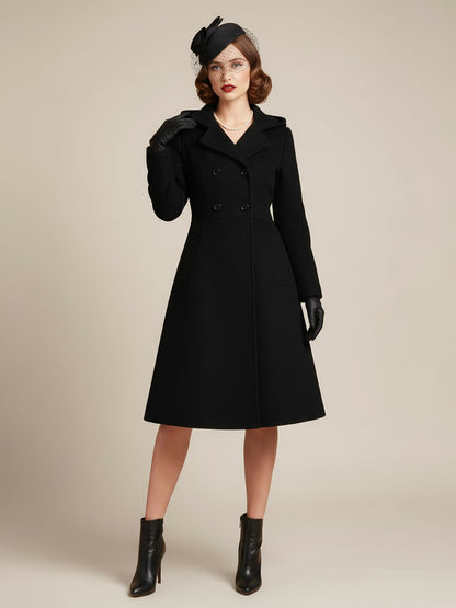 Vintage Hooded A-line Double-breasted Woolen Midi Coat For Women 2026