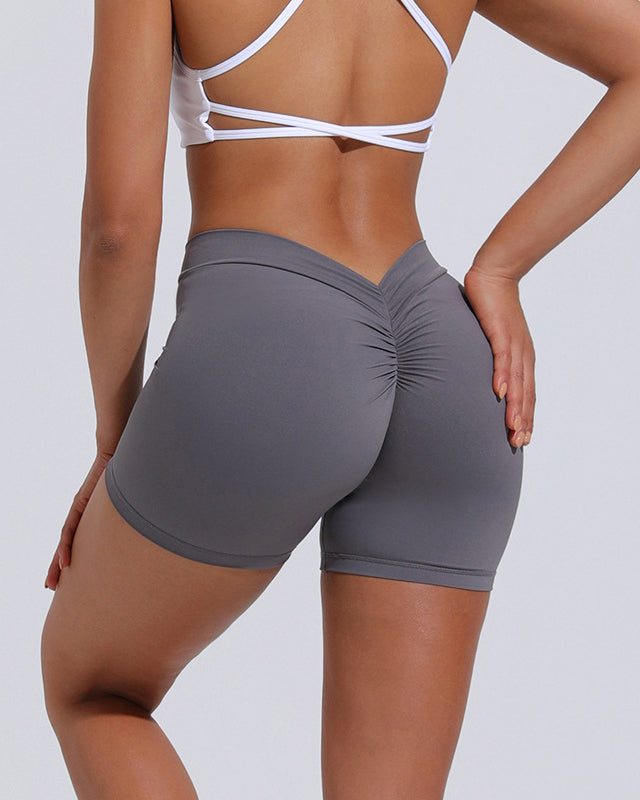 High Waist Hip Lift Back V Yoga Shorts Women's Nylon Tight Fitness Shorts