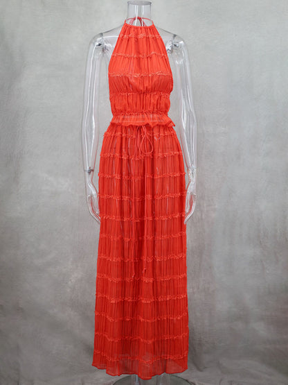 Textured Halter Neck Crop Top And Long Skirt 2 Piece Co-ord Set For Beach 2026