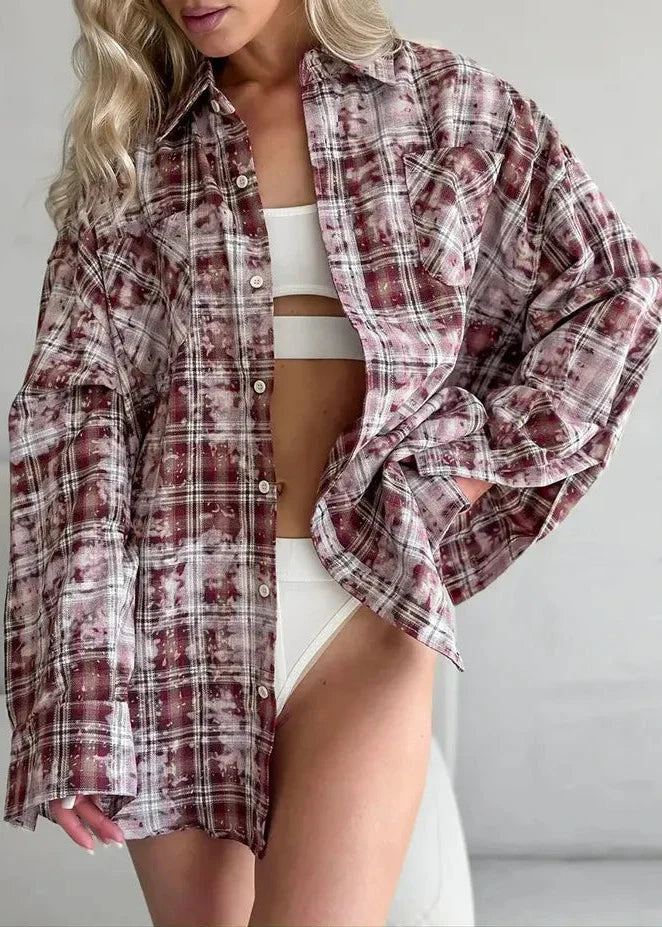 Vintage Plaid Oversized Shirt - Long Sleeve Casual Essential