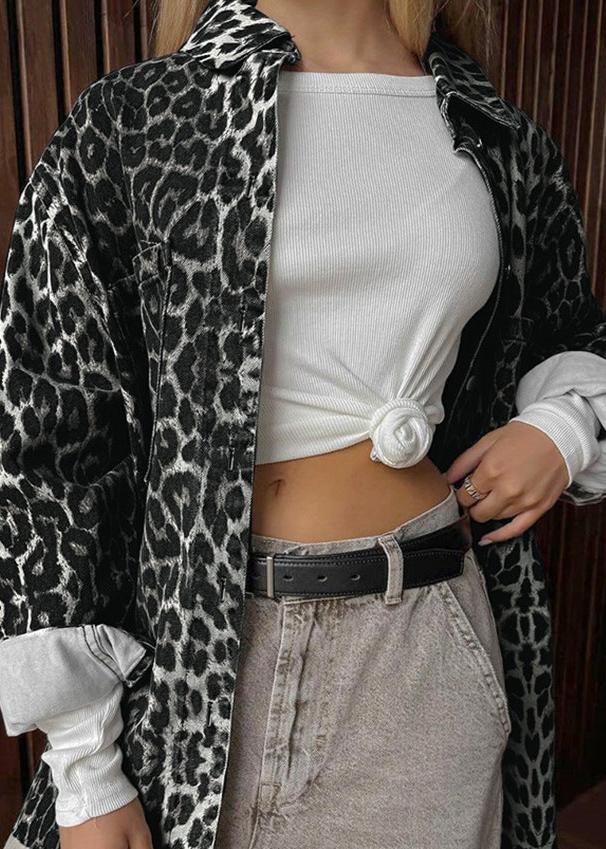 Leopard Print Cotton Oversized Jacket